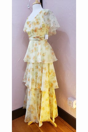 Yellow Floral Chiffon Dress